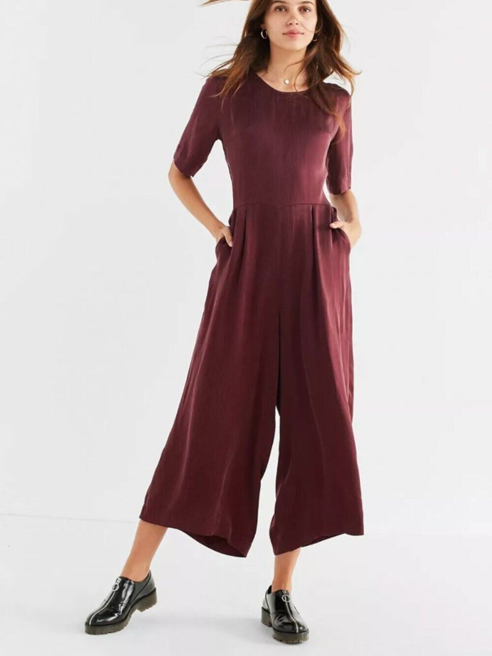 Just Female Egon Burgundy Wide-Leg Jumpsuit